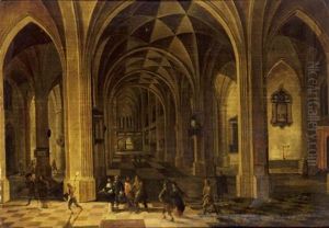 An Elegant Company In A Church Interior At Night
