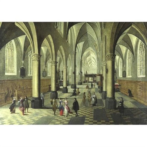 Interior Of A Cathedral With Elegant Figures In The Foreground - view 1