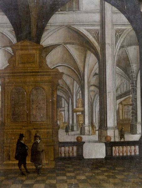 The Interior Of A Gothic Church With Two Gentlemen Conversing In The Foreground - view 1