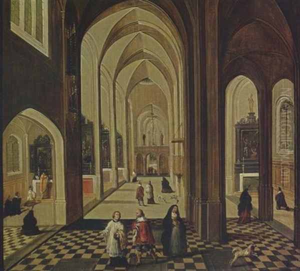 A Church Interior With Figures Attending Mass, And A Priest And Other Figures Conversing In The Foreground - view 1