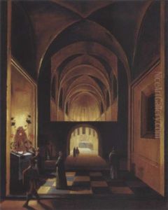 The Interior Of A Church By Night, With Elegant Company And Priests At A Decorated Altar In A Side Chapel The Interior Of A Church By Night, With Elegant Company And Priests At A Decorated Altar In A Side Chapel