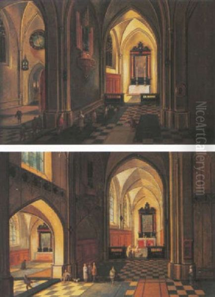 Figures In A Gothic Church Interior - view 1