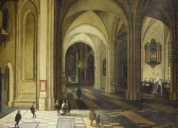 The Interior Of A Church At Night, With A Baptism In A Side Chapel - view 1