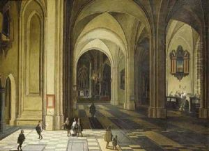 The Interior Of A Church At Night, With A Baptism In A Side Chapel The Interior Of A Church At Night, With A Baptism In A Side Chapel