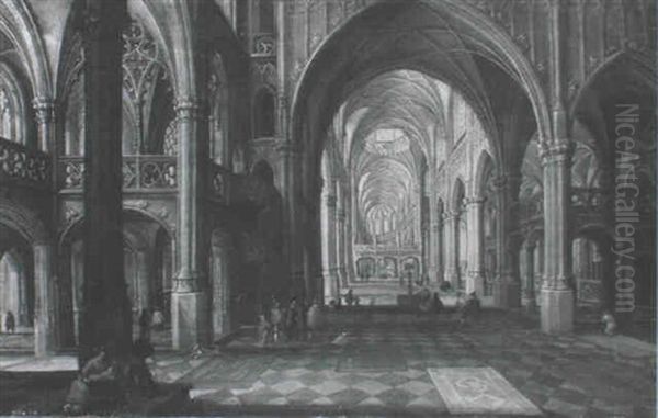 Phantasievolles Kircheninterieur Mit Personenstaffage - view 1