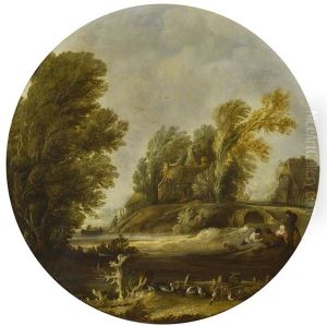 Landscape With Figures On The Banks Of A River by Aert van der Neer