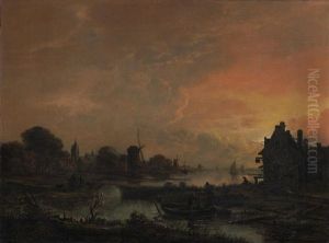 An Evening Landscape With Fishermen In The Foreground