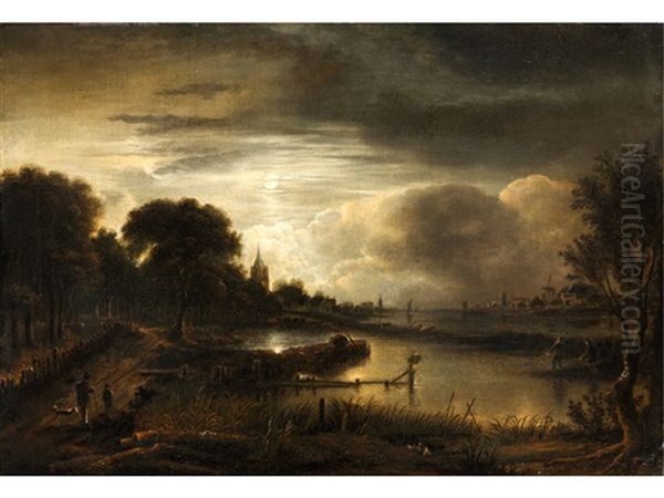 Flusslandschaft Bei Mondschein - view 1