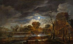 A Moonlit Landscape by Aert van der Neer