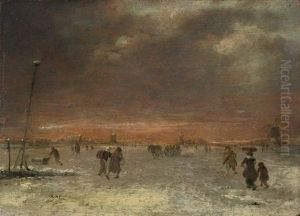 Winter Landscape With A Frozen Channel, Covered In Snow Winter Landscape With A Frozen Channel, Covered In Snow