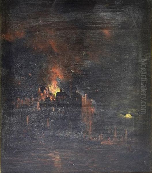 Continental Scene With A City Burning By Moonlight - view 1