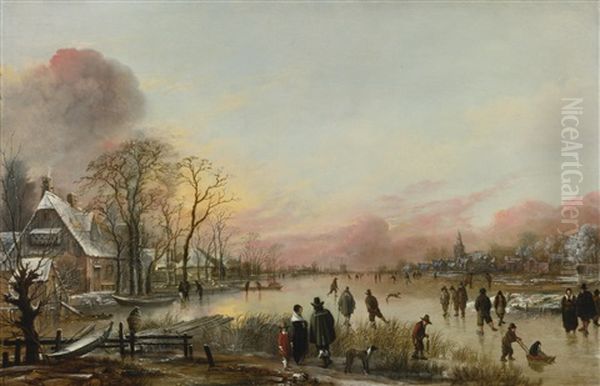 Frozen River At Sunset - view 1