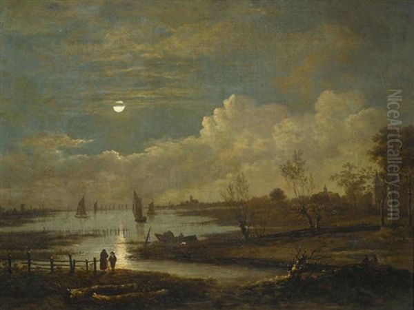 Weite Flusslandschaft Im Mondschein - view 1