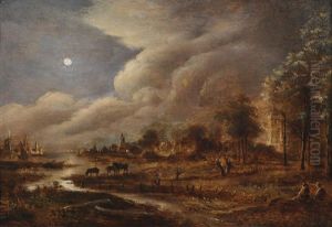 Vollmondbeschienene Fluslandschaft