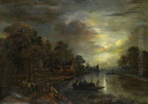 Manbelyst Flodlandskap Med Fiskare by Aert van der Neer