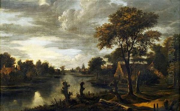 Abendliche Flusslandschaft Bei Mondschein - view 1