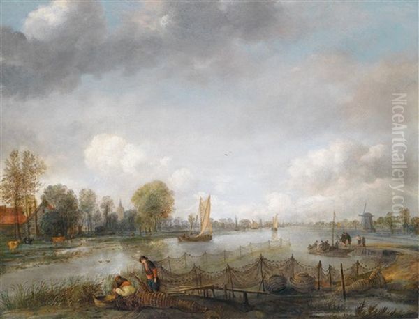 Weite Fluslandschaft Mit Fischern - view 1