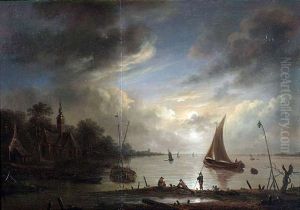 Fluslandschaft Bei Mondaufgang