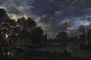 Fluslandschaft Im Mondlicht