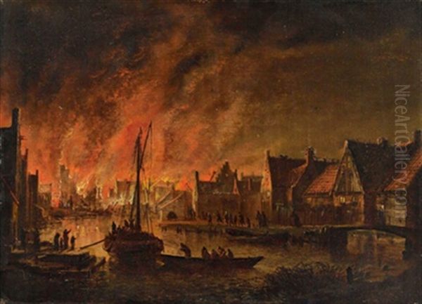 Nachtliche Feuersbrunst In Einer Stadt - view 1