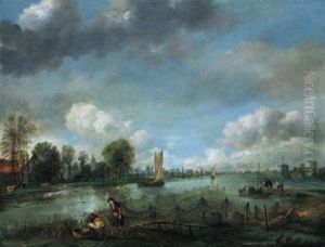 Weite Flusslandschaft Mit Fischern