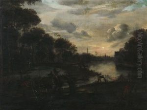 Nachtliche Fluslandschaft Mit Fischern Nachtliche Fluslandschaft Mit Fischern
