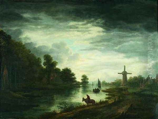 Hollandische Fluslandschaft Im Mondschein - view 1