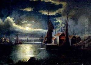 Hollandischer Fischerhafen Im Mondschein