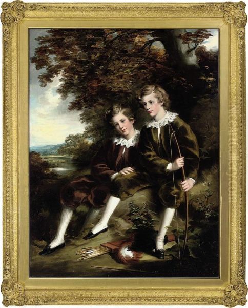 Portrait Of Charles And Terrell Garnett Of Undercliffe House,
Bradford, Full-length, In A Landscape - view 1