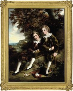 Portrait Of Charles And Terrell Garnett Of Undercliffe House,
Bradford, Full-length, In A Landscape by Isaac Faulkner Bird