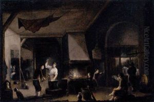 The Interior Of A Blacksmith's Forge by Aert van der Neer