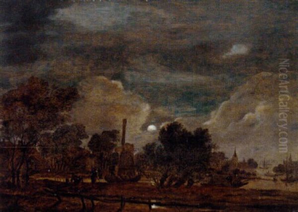 Fishermen By A Moonlit Mill - view 1