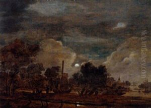 Fishermen By A Moonlit Mill by Aert van der Neer