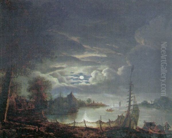 Niederlandische Fluslandschaft Bei Vollmond - view 1