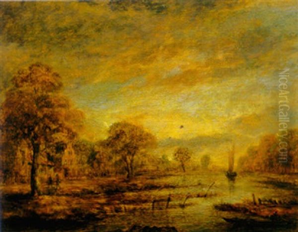 Canal Beside A Village At Sunset - view 1