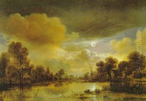 Hollandische Fluslandschaft, Bei Aufgehendem Mond