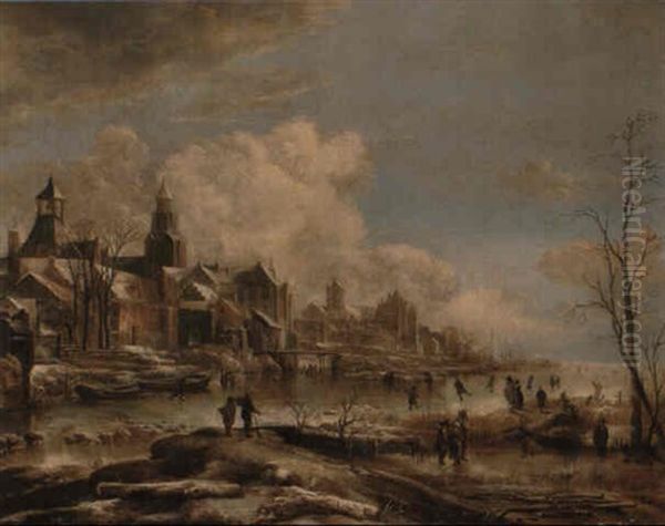 Skaters On A Frozen River - view 1