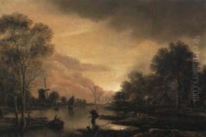 Mondscheinlandschaft Mit Fischern Und Angler by Aert van der Neer