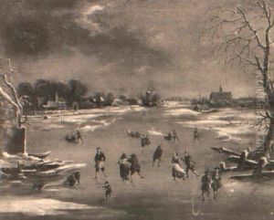 Peasants Skating And Playing Golf On Frozen Waterway