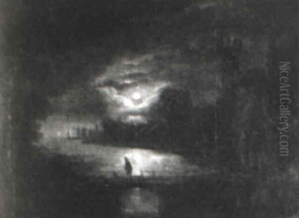A Moonlit Scene With Figures Conversing At The Castle Gates - view 1