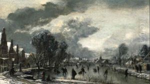 Eisvergn_gen Auf Einem Breiten Dorfkanal by Aert van der Neer