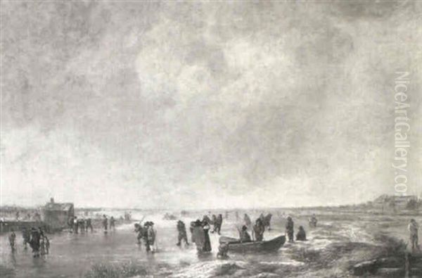 Kolf Players And Skaters On A Frozen River - view 1