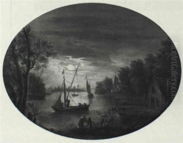 Nocturnal Landscape With Ships Homeward Bound - view 1
