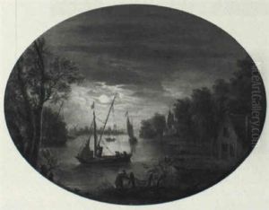 Nocturnal Landscape With Ships Homeward Bound by Aert van der Neer