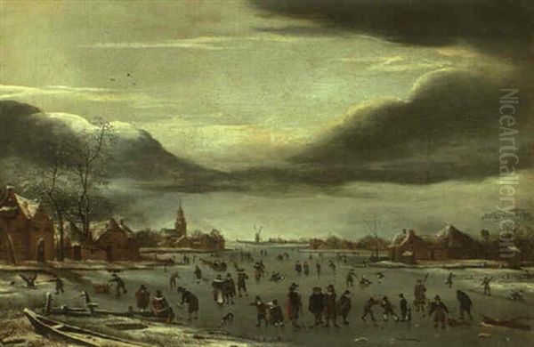 Figures Skating On A Frozen Canal - view 1