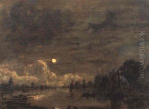 Hollandische Fluslandschaft Im Mondschein by Aert van der Neer