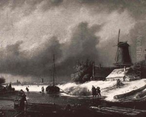 Skaters On A Canal by Aert van der Neer