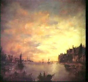 Paysage Fluvial Au Clair De Lune
