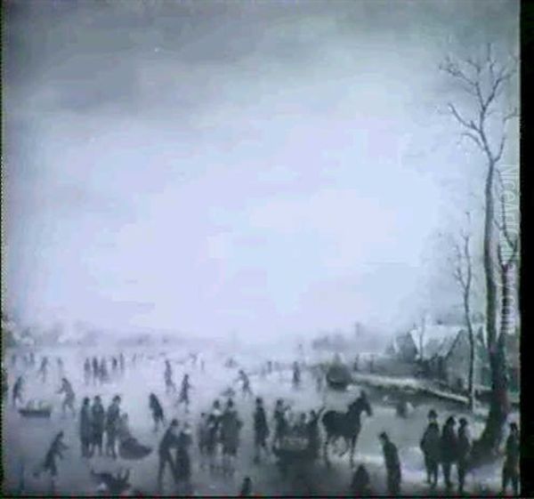A River Landscape With Figures On A Frozen River - view 1