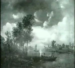 Moonlit River Scene by Aert van der Neer